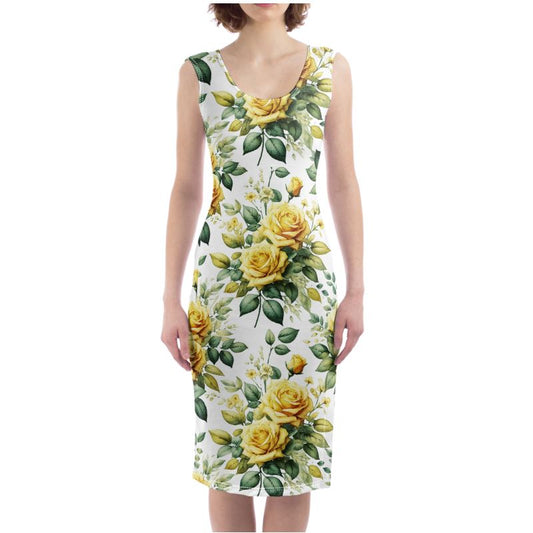 Yellow roses pencil dress