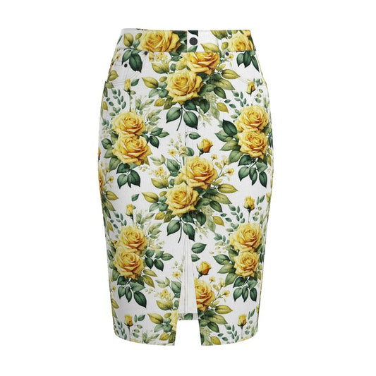 Yelloy roses pencil skirt