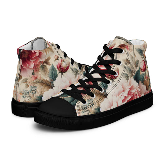 Women’s high top canvas shoes Black and Pink Roses